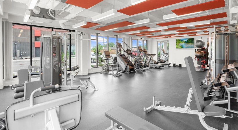Get your workout on a gym with exercise equipment
